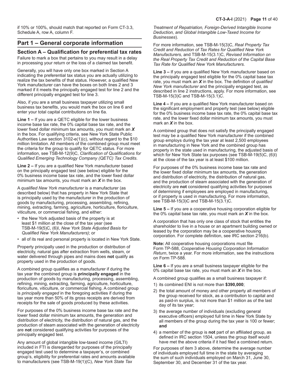 Instructions for Form CT-3-A General Business Corporation Combined Franchise Tax Return - New York, Page 11