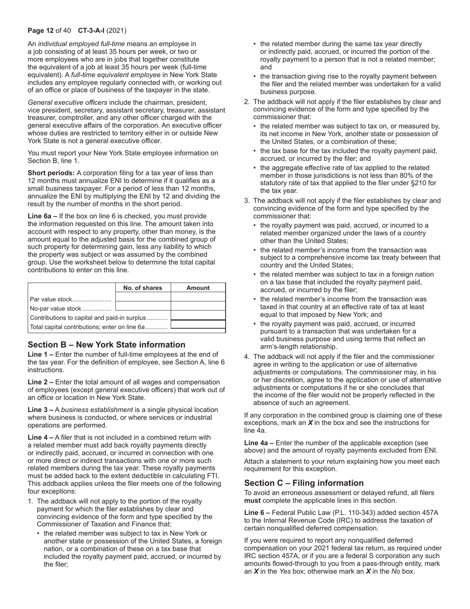 Instructions for Form CT-3-A General Business Corporation Combined Franchise Tax Return - New York, Page 12
