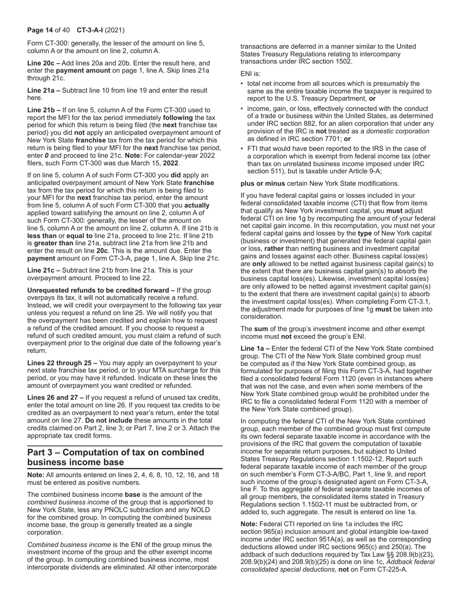 Instructions for Form CT-3-A General Business Corporation Combined Franchise Tax Return - New York, Page 14