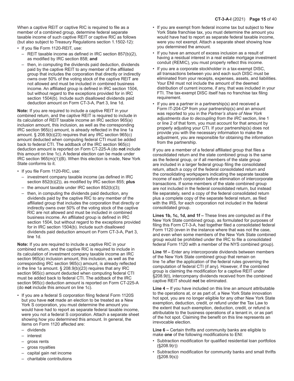Instructions for Form CT-3-A General Business Corporation Combined Franchise Tax Return - New York, Page 15