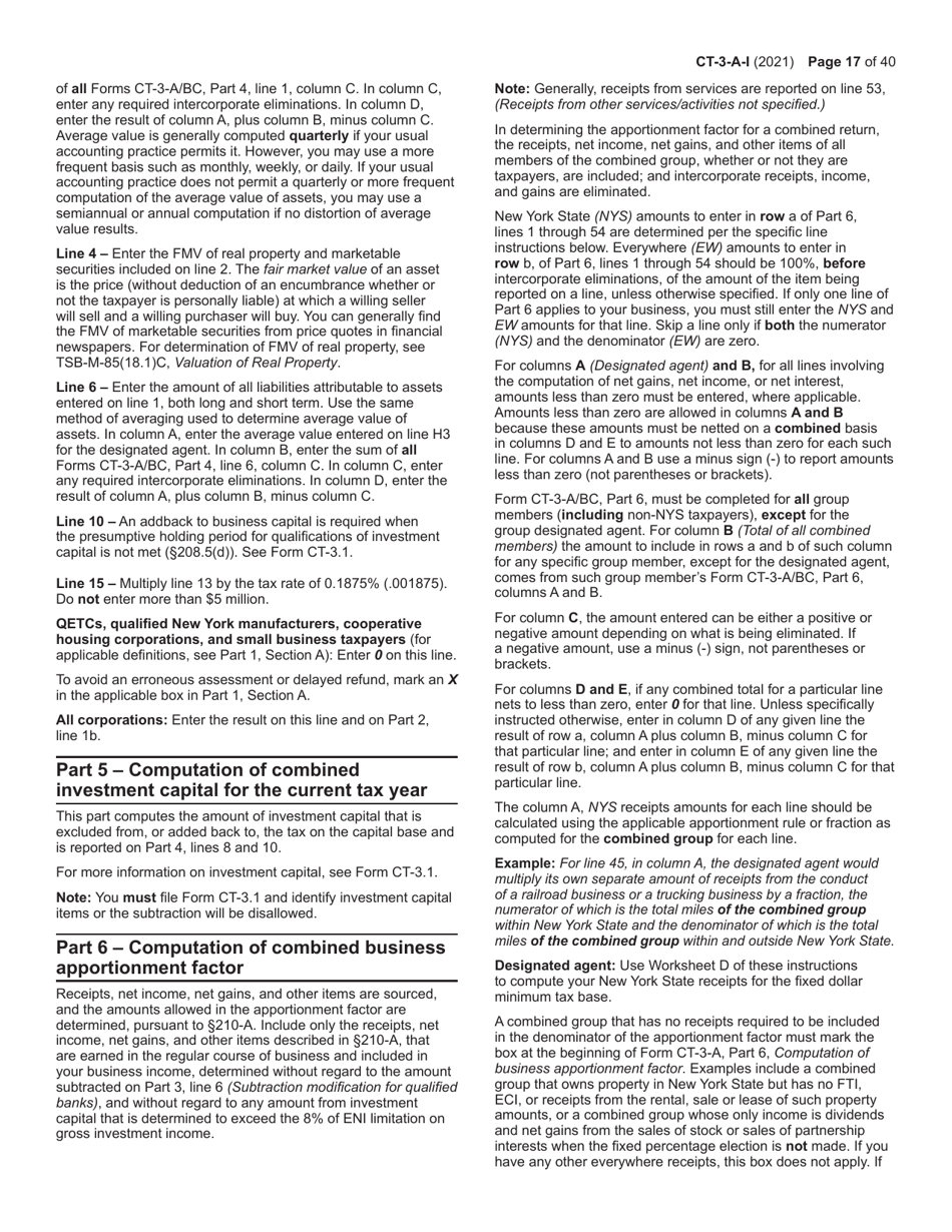 Instructions for Form CT-3-A General Business Corporation Combined Franchise Tax Return - New York, Page 17
