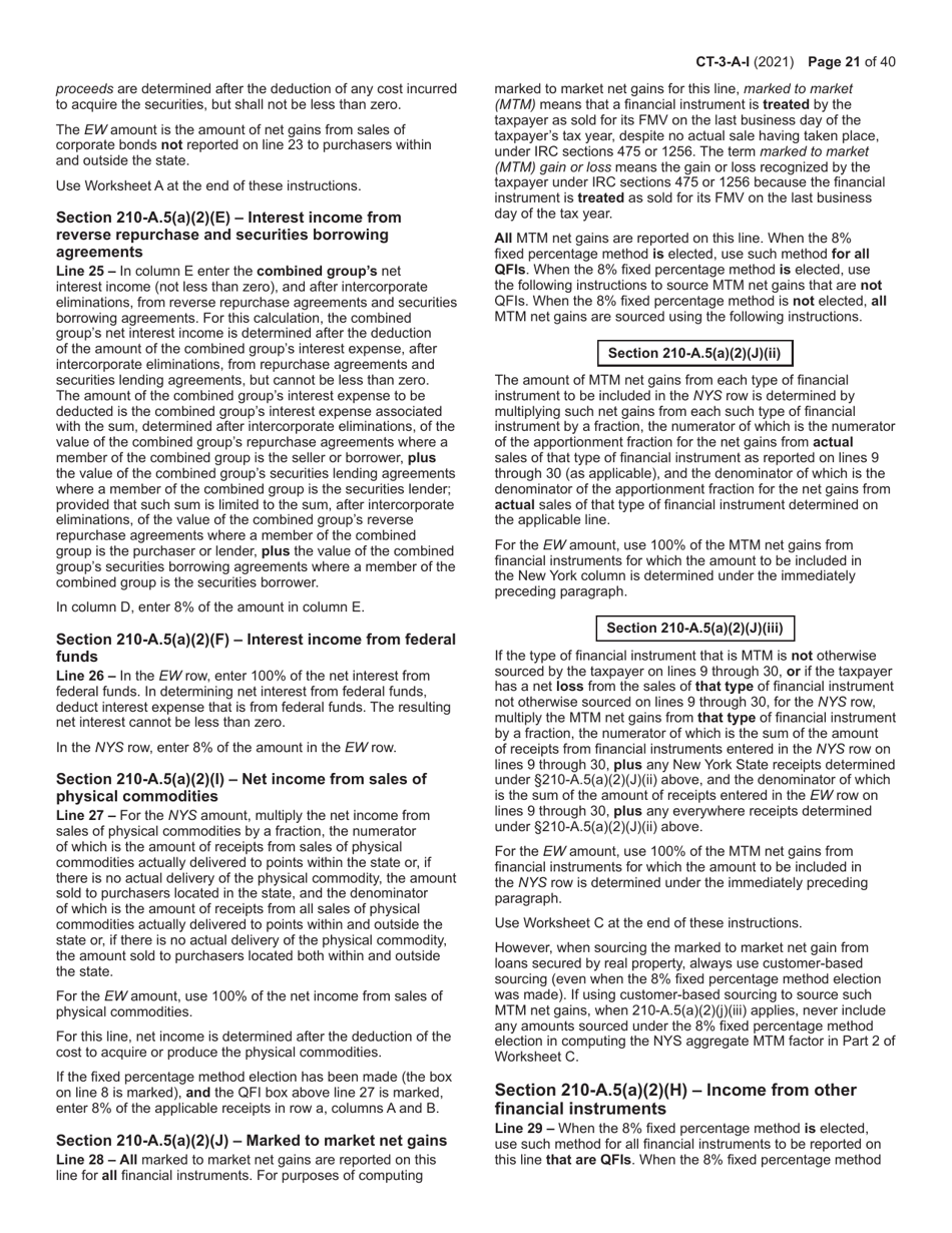 Instructions for Form CT-3-A General Business Corporation Combined Franchise Tax Return - New York, Page 21