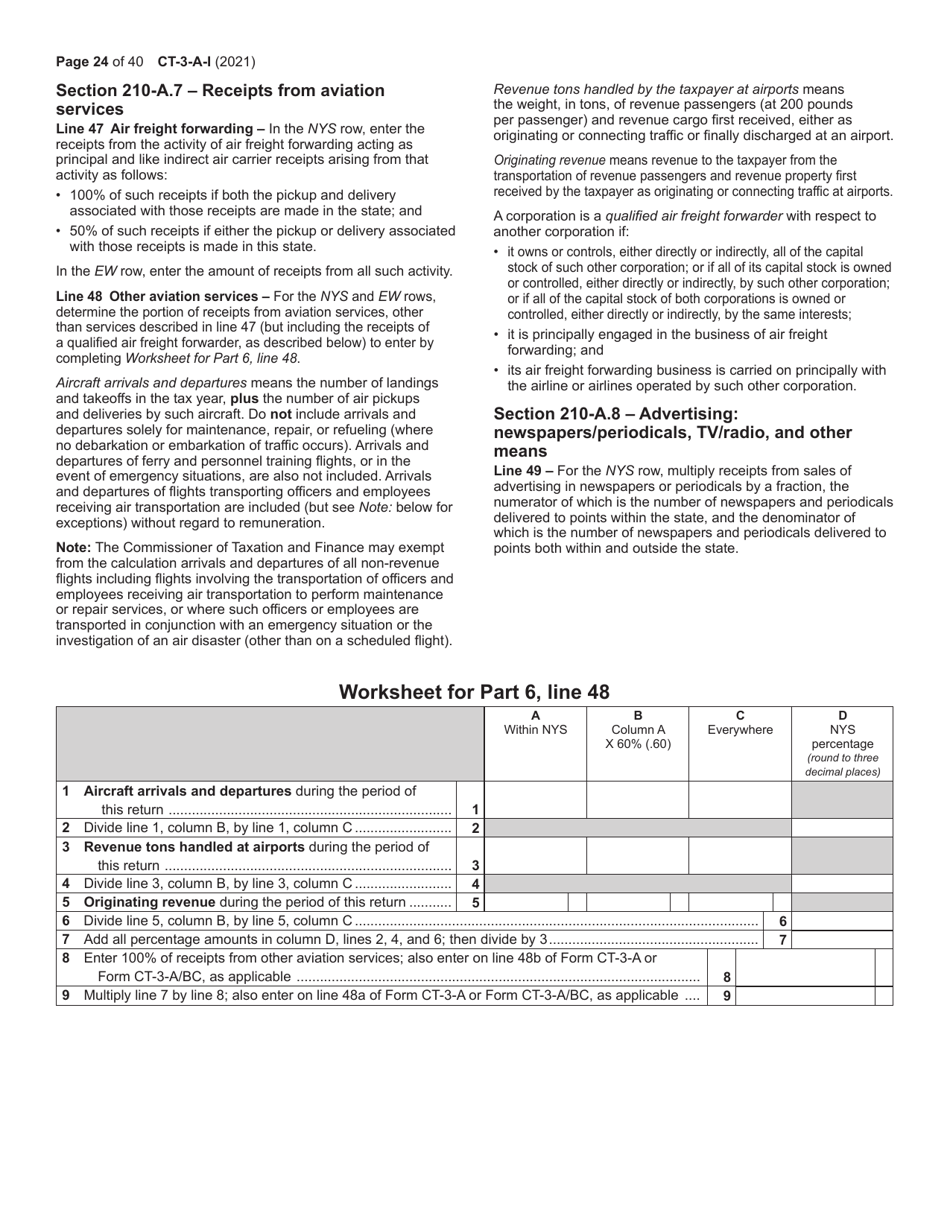 Instructions for Form CT-3-A General Business Corporation Combined Franchise Tax Return - New York, Page 24