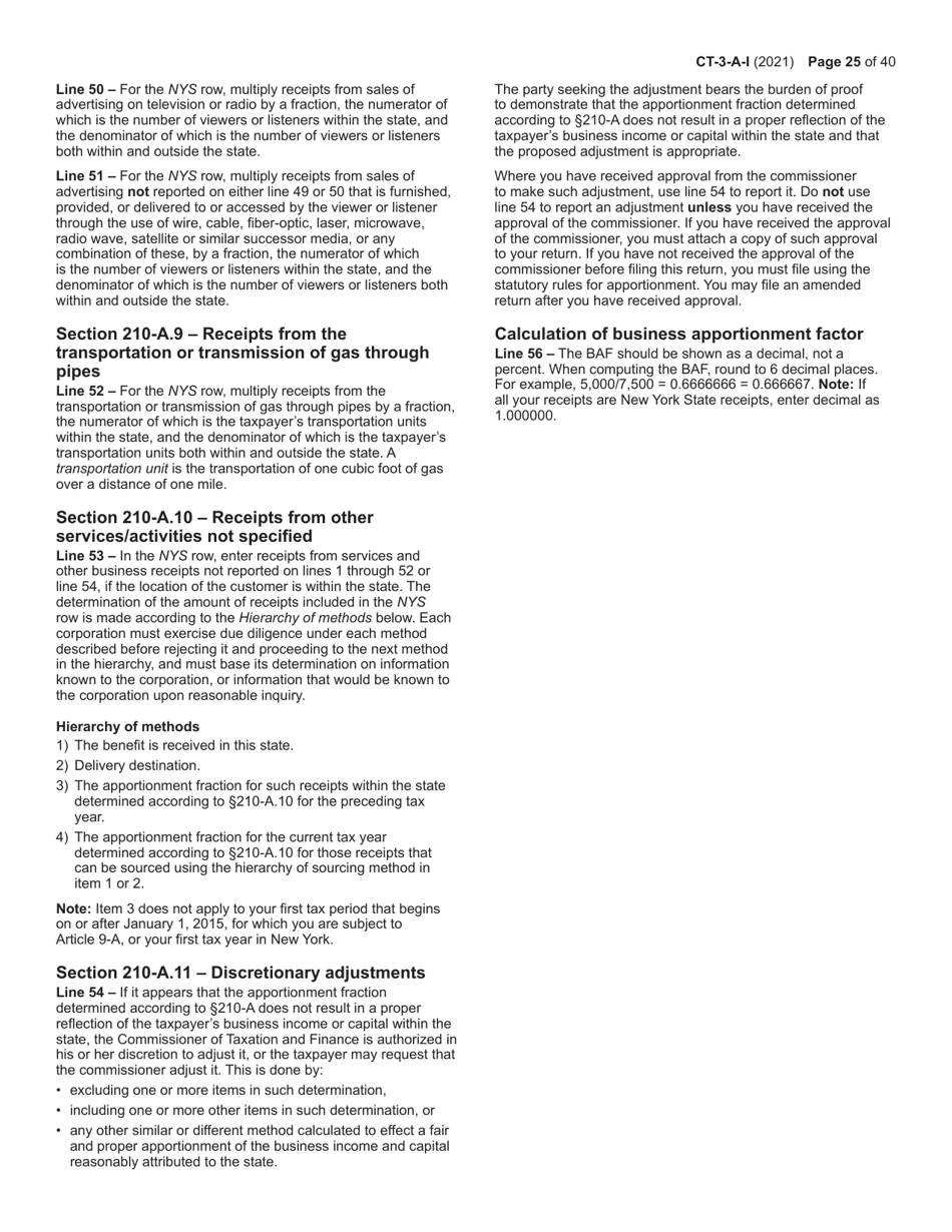 Instructions for Form CT-3-A General Business Corporation Combined Franchise Tax Return - New York, Page 25