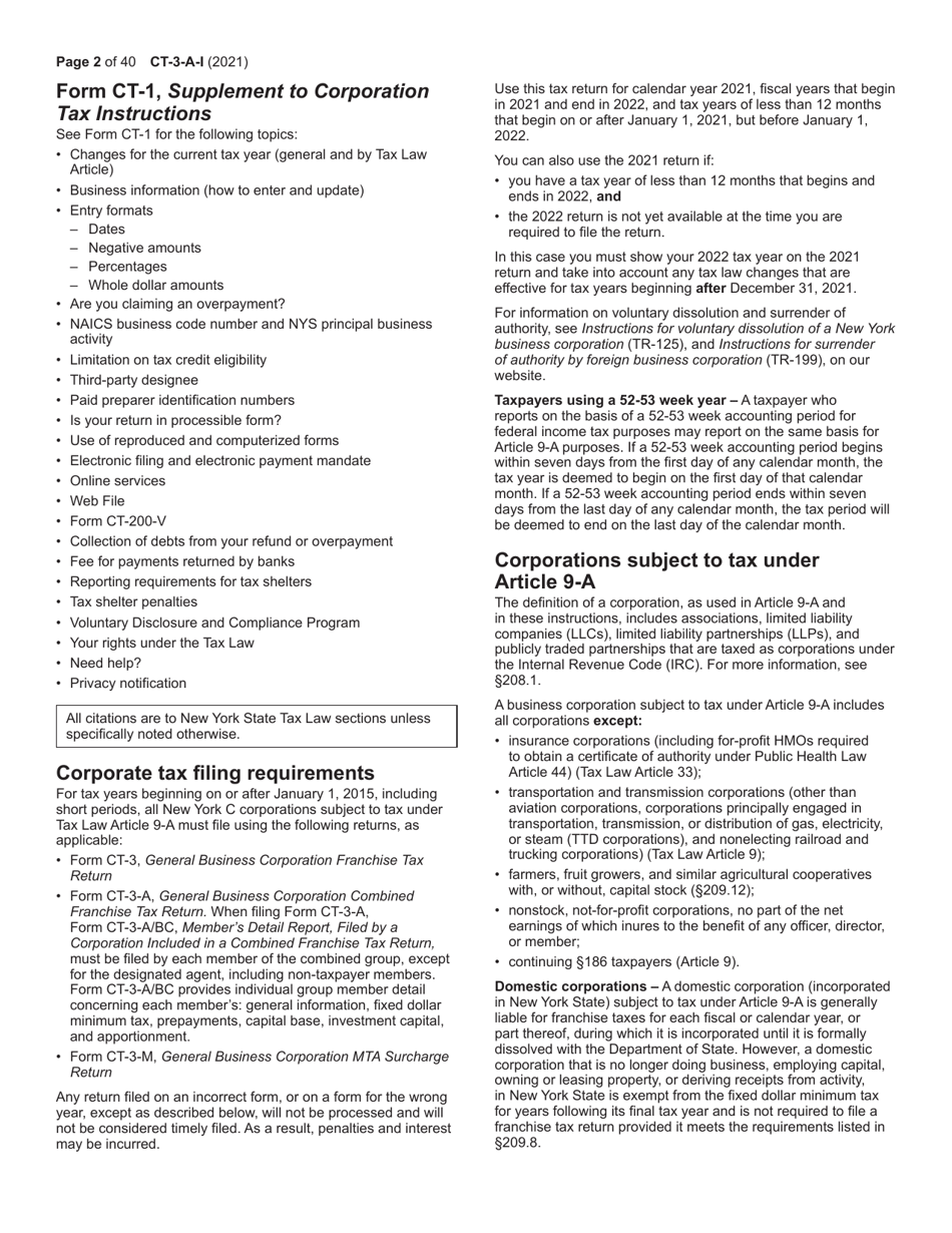 Instructions for Form CT-3-A General Business Corporation Combined Franchise Tax Return - New York, Page 2