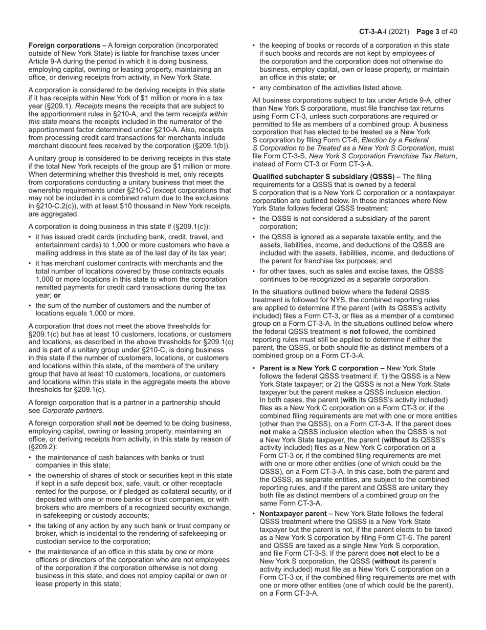 Instructions for Form CT-3-A General Business Corporation Combined Franchise Tax Return - New York, Page 3