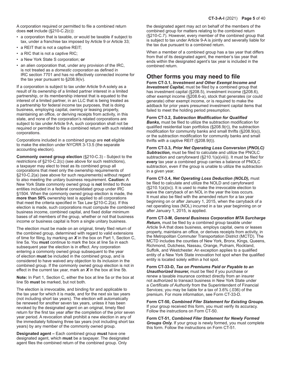 Instructions for Form CT-3-A General Business Corporation Combined Franchise Tax Return - New York, Page 5