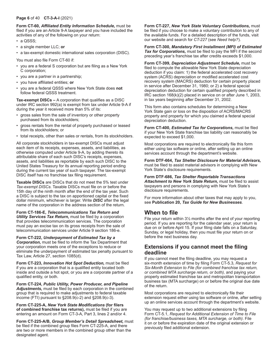 Instructions for Form CT-3-A General Business Corporation Combined Franchise Tax Return - New York, Page 6