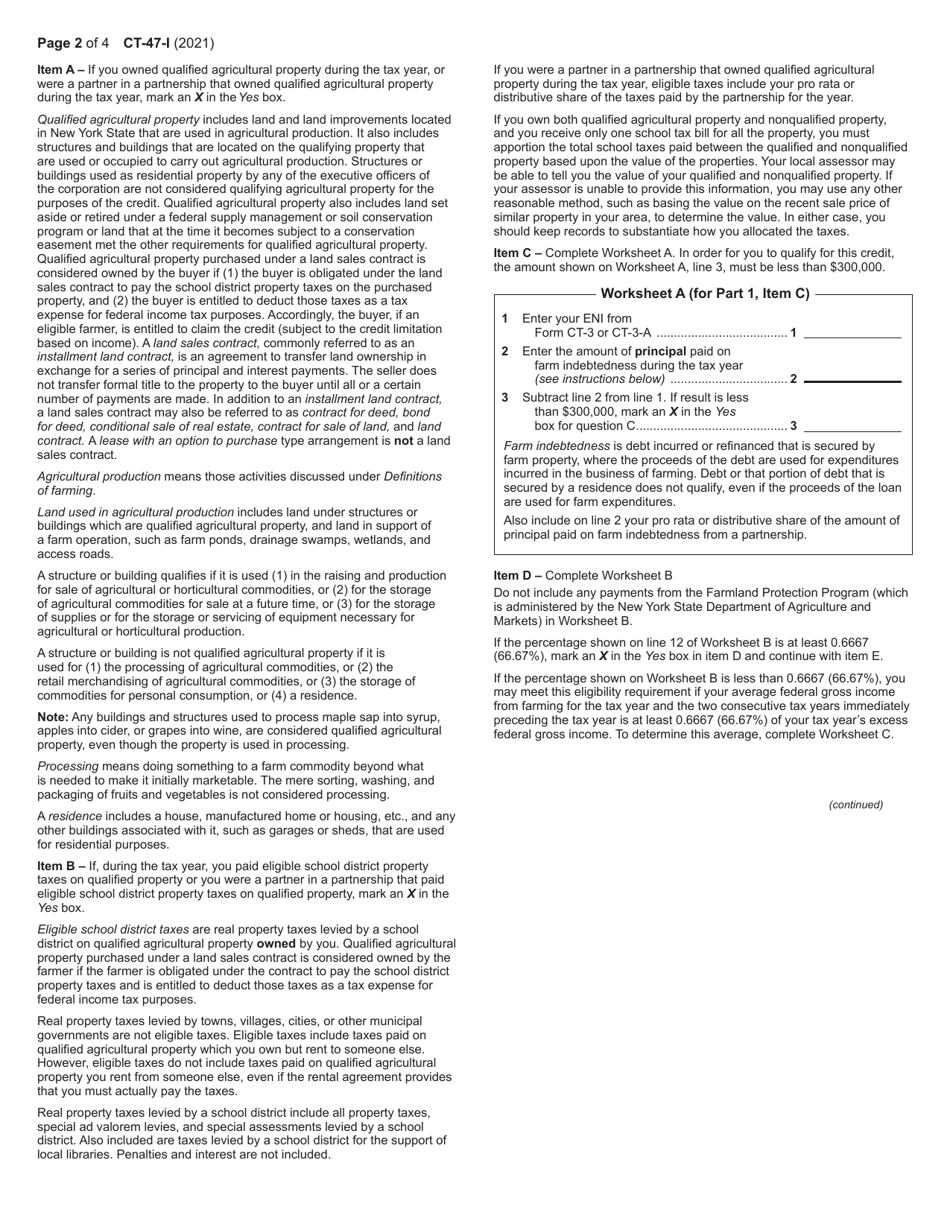 Instructions for Form CT-47 Claim for Farmers School Tax Credit - New York, Page 2