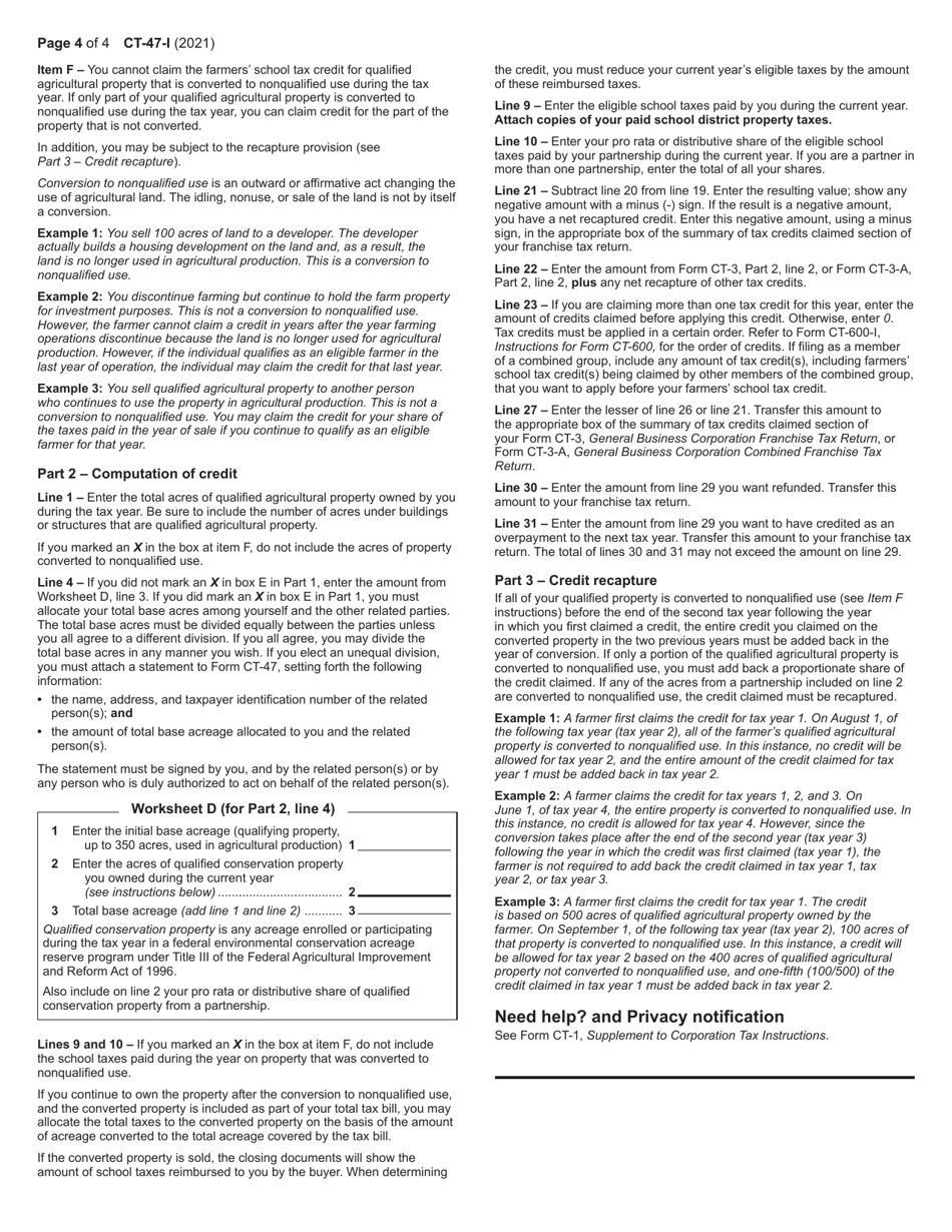 Instructions for Form CT-47 Claim for Farmers School Tax Credit - New York, Page 4