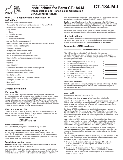 Form CT-184-M 2021 Printable Pdf