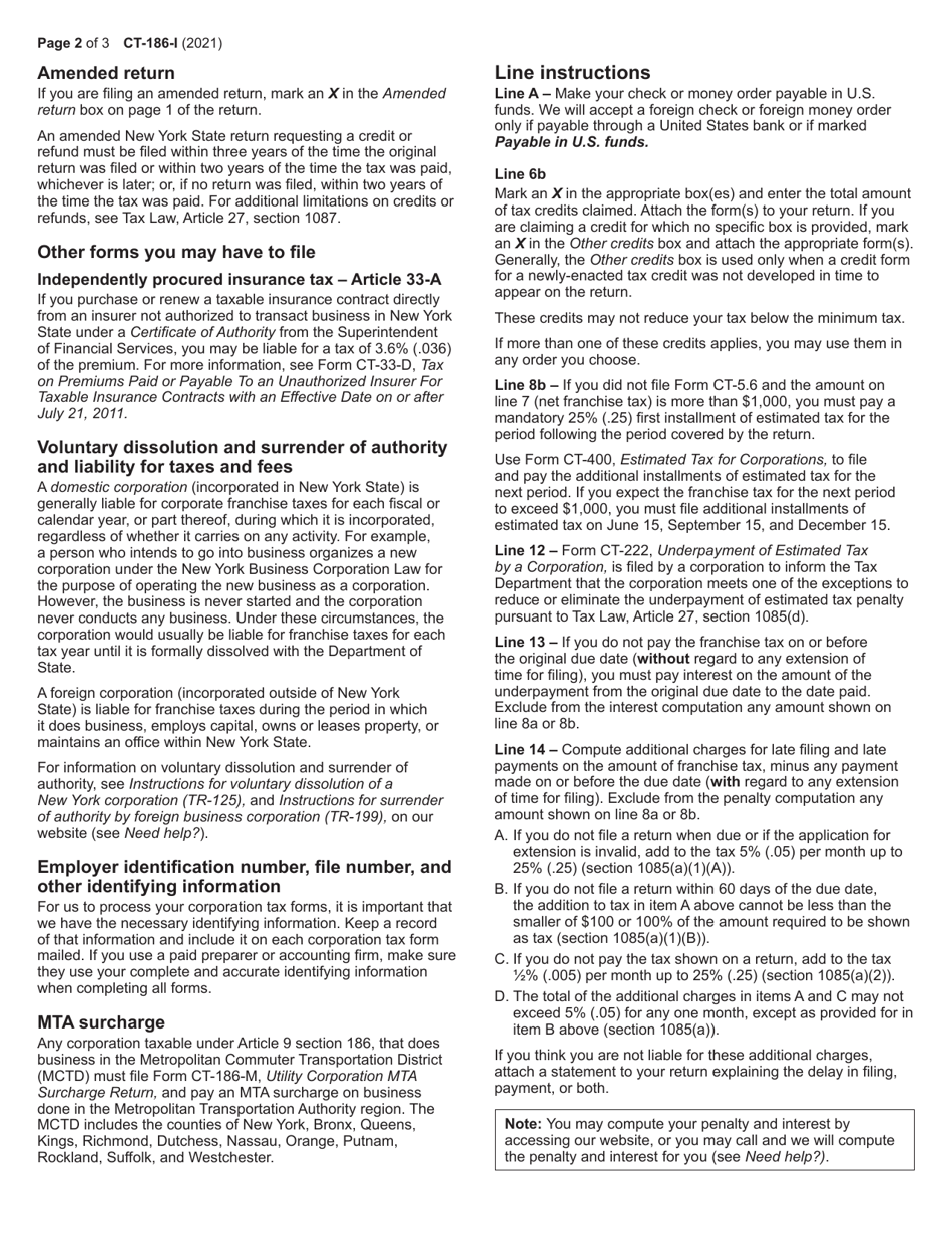 Instructions for Form CT-186 Utility Corporation Franchise Tax Return - New York, Page 2