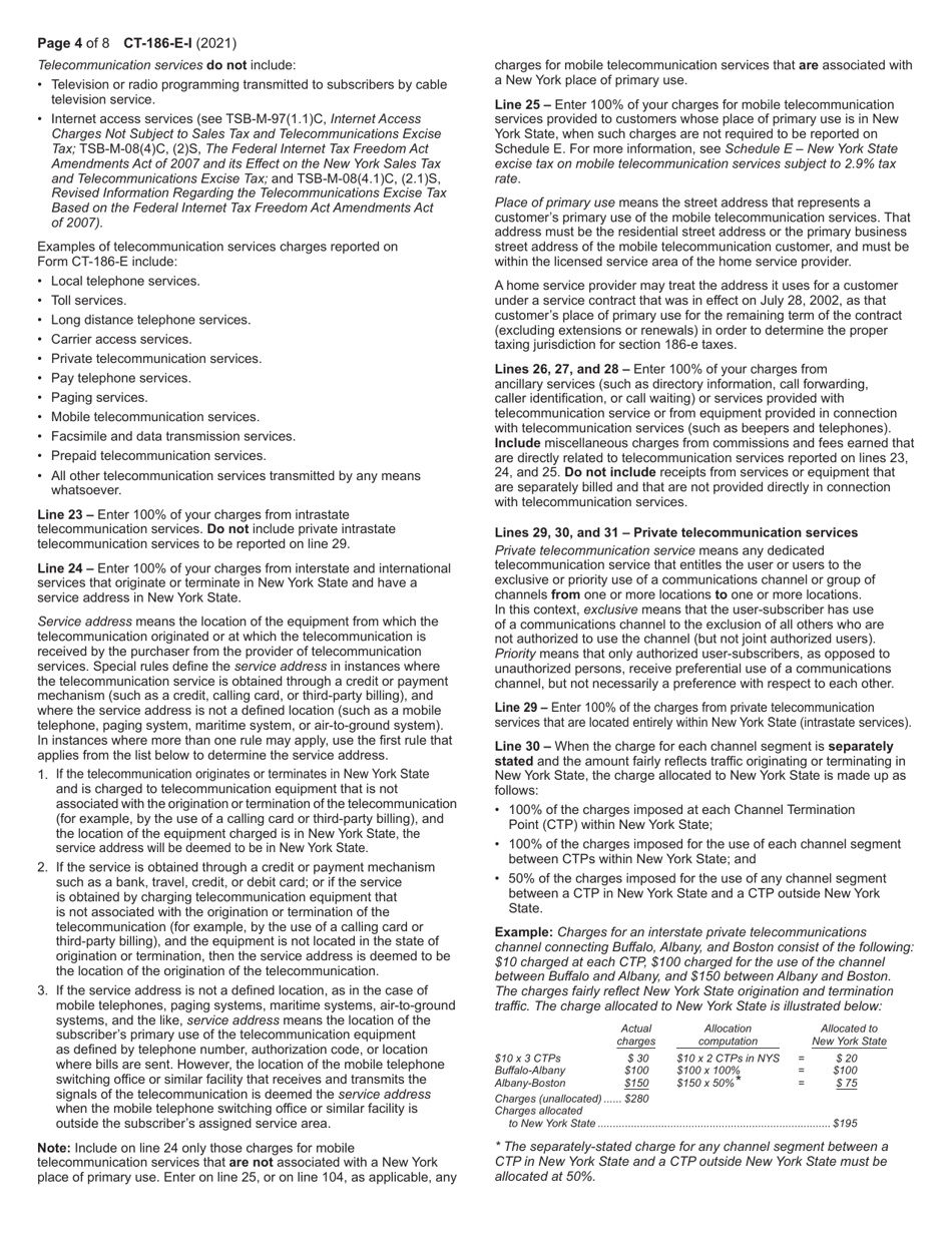 Instructions for Form CT-186-E Telecommunications Tax Return and Utility Services Tax Return - New York, Page 4