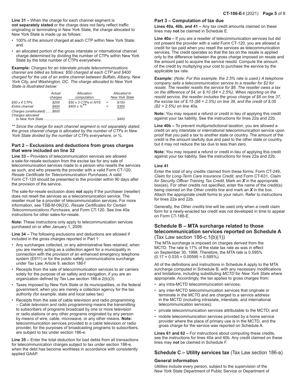 Instructions for Form CT-186-E Telecommunications Tax Return and Utility Services Tax Return - New York, Page 5