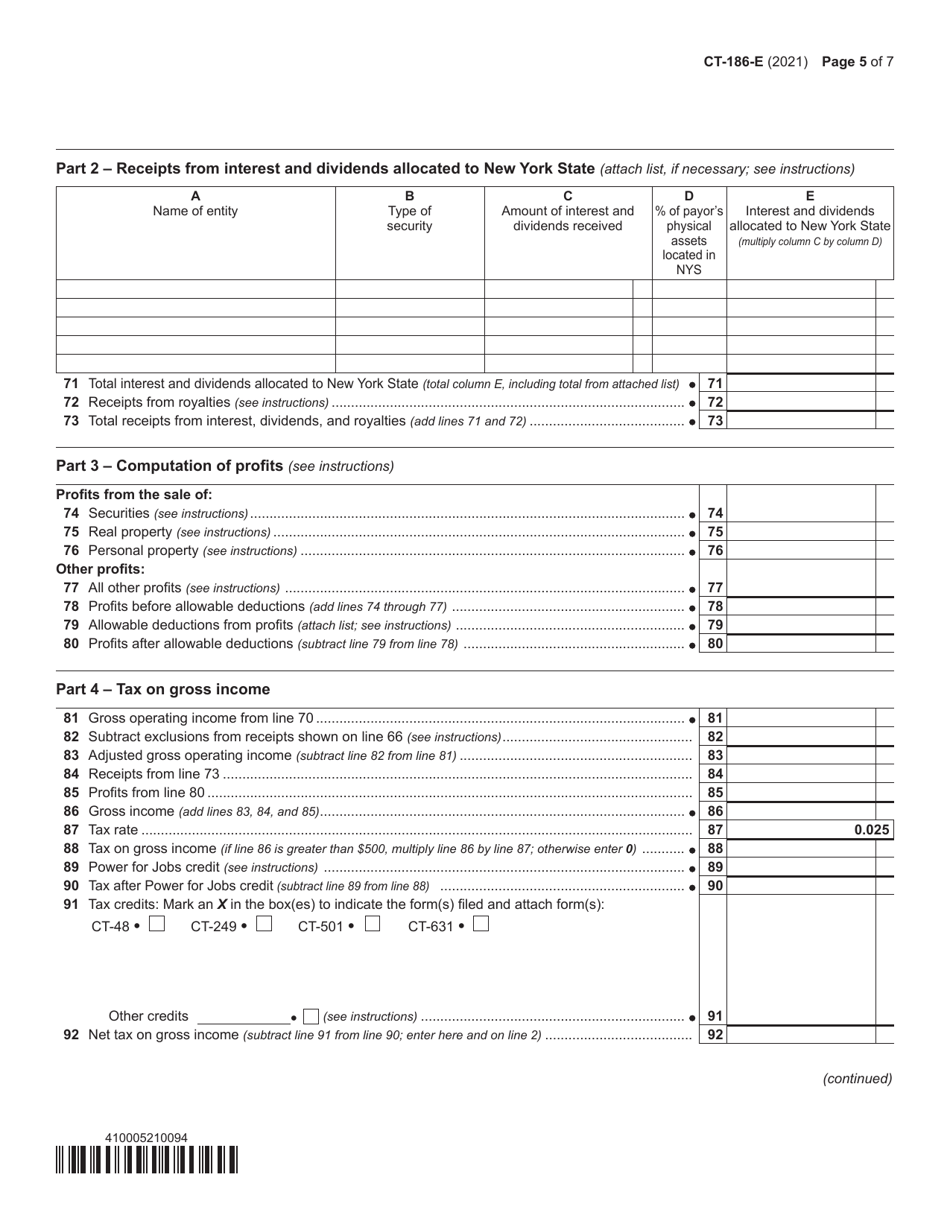 Form CT-186-E Telecommunications Tax Return and Utility Services Tax Return - New York, Page 5