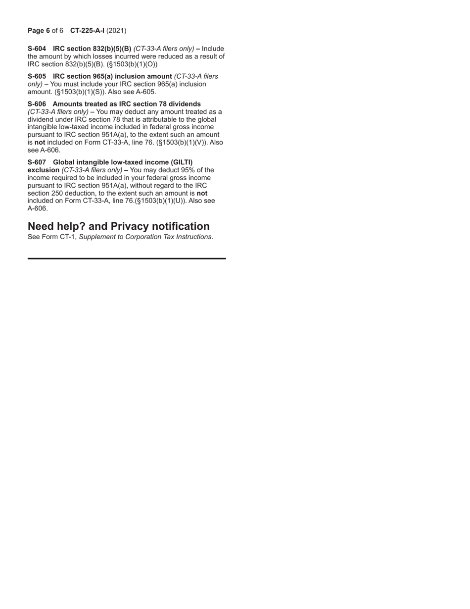Instructions for Form CT-225-A, CT-225-A / B - New York, Page 6