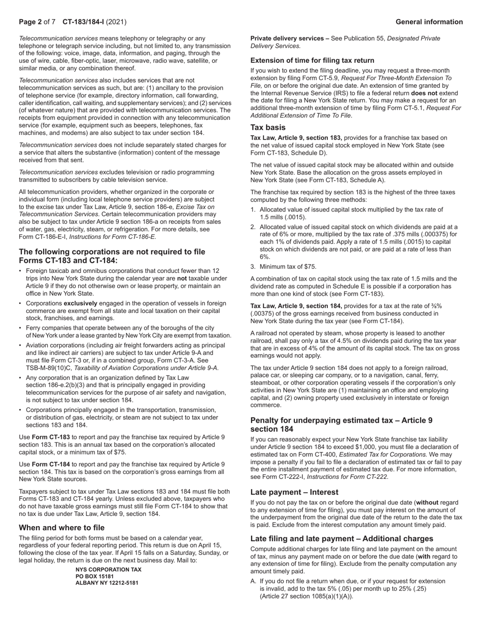 Instructions for Form CT-183, CT-184 - New York, Page 2