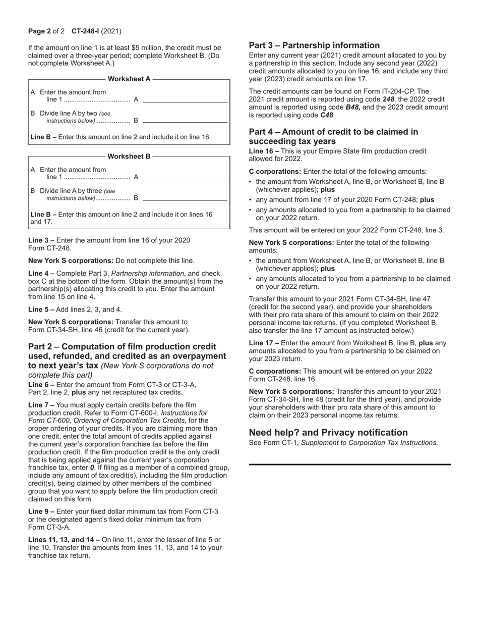 Instructions for Form CT-248 Claim for Empire State Film Production Credit - New York, Page 2