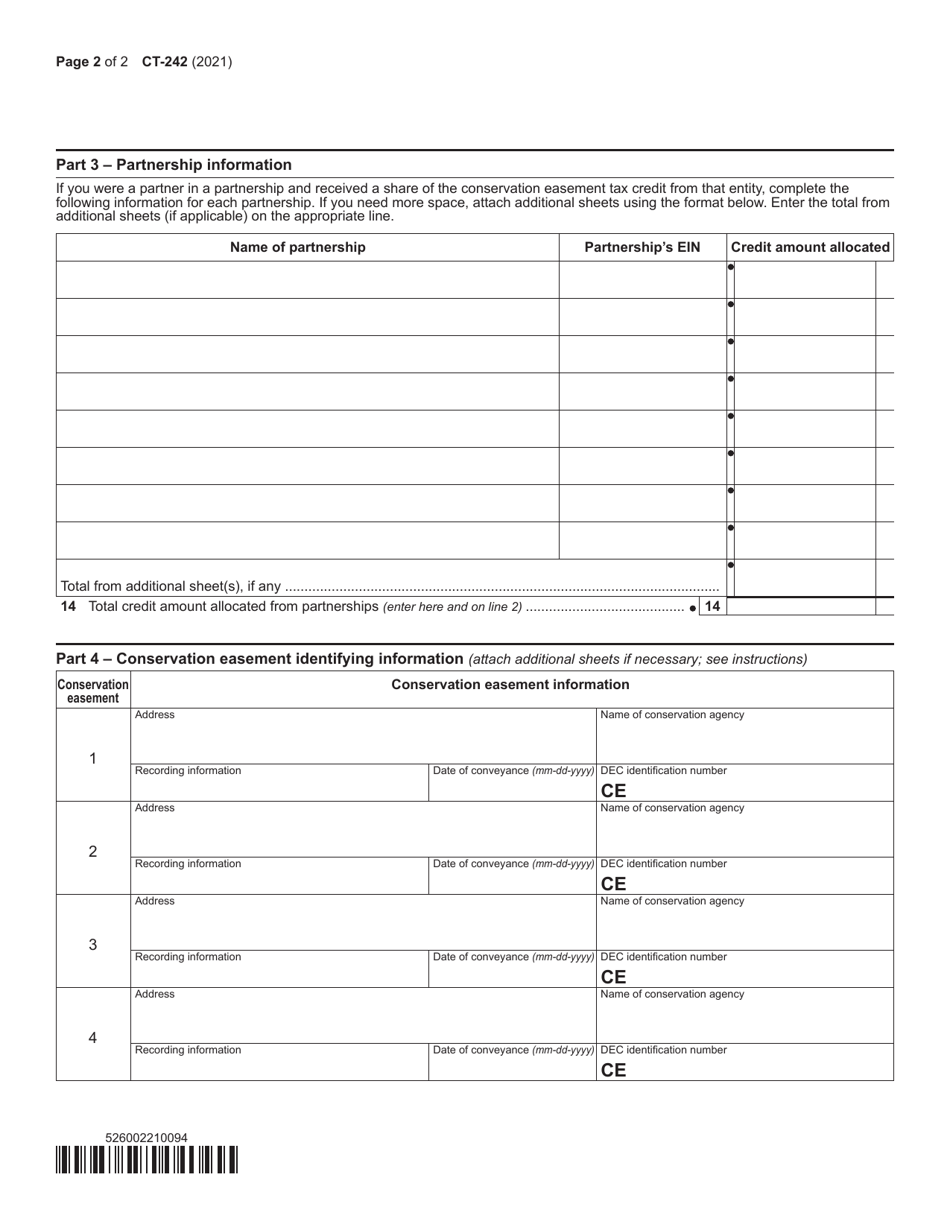Form CT-242 Claim for Conservation Easement Tax Credit - New York, Page 2