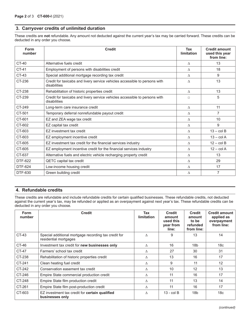 Instructions for Form CT-600 Ordering of Corporation Tax Credits - New York, Page 2