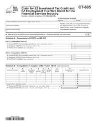 Document preview: Form CT-605 Claim for Ez Investment Tax Credit and Ez Employment Incentive Credit for the Financial Services Industry - New York