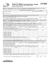 Document preview: Form CT-604 Claim for Qeze Tax Reduction Credit - New York