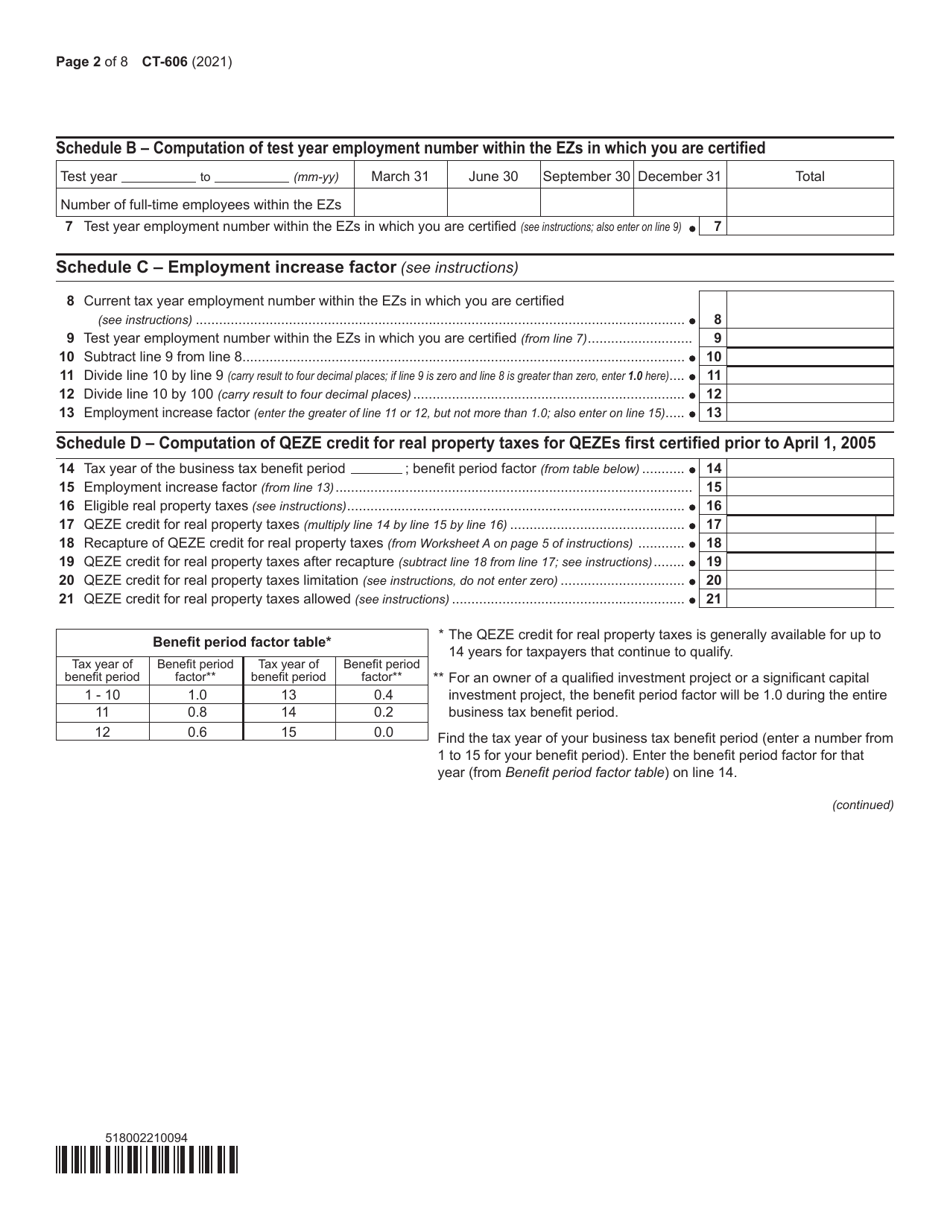 Form CT-606 Claim for Qeze Credit for Real Property Taxes - New York, Page 2