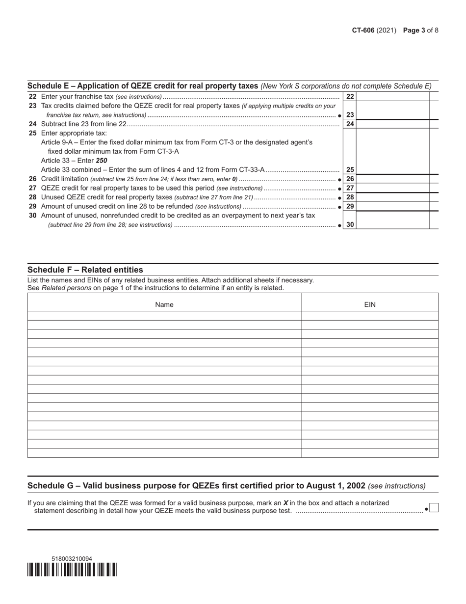 Form CT-606 Claim for Qeze Credit for Real Property Taxes - New York, Page 3