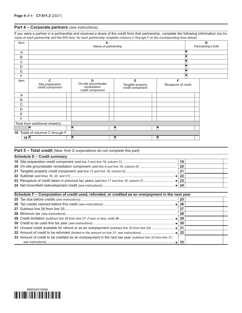 Form CT-611.2 Claim for Brownfield Redevelopment Tax Credit for Qualified Sites Accepted Into the Brownfield Cleanup Program on or After July 1, 2015 - New York, Page 4