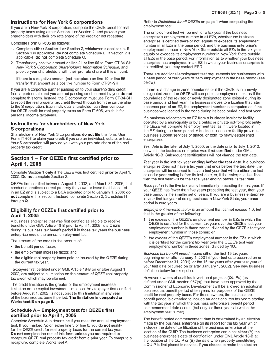 Instructions for Form CT-606 Claim for Qeze Credit for Real Property Taxes - New York, Page 3