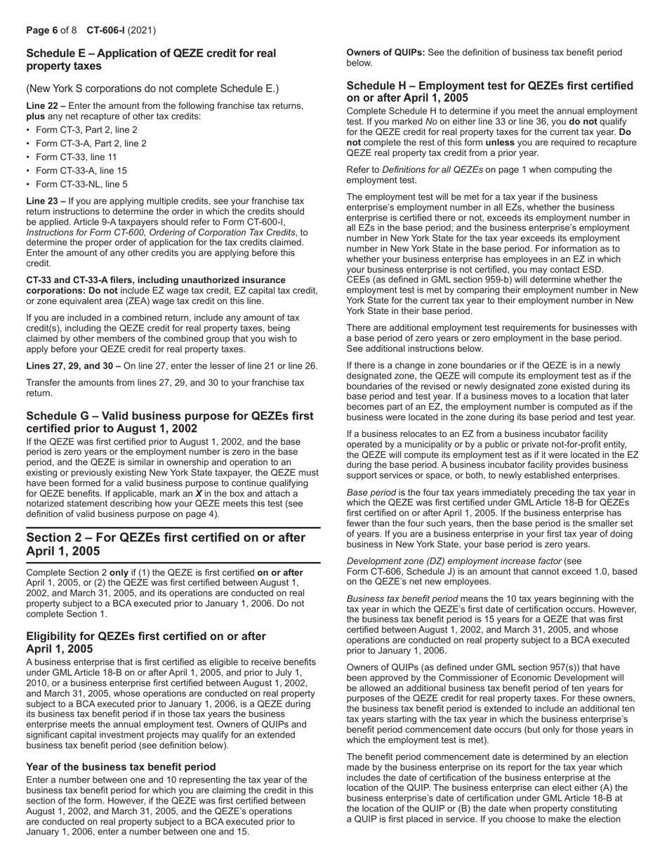 Instructions for Form CT-606 Claim for Qeze Credit for Real Property Taxes - New York, Page 6