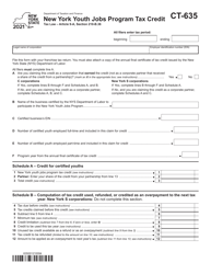 Document preview: Form CT-635 New York Youth Jobs Program Tax Credit - New York