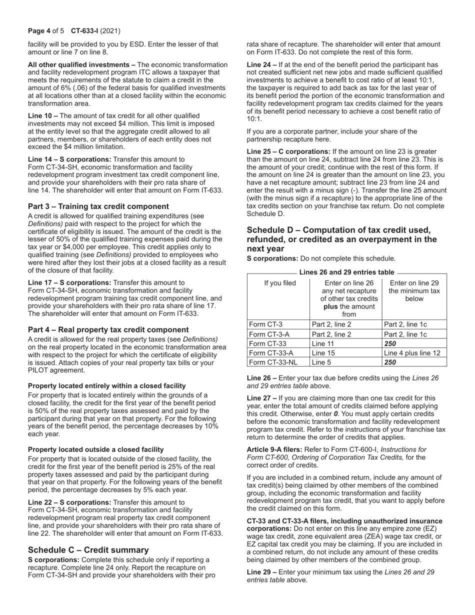 Instructions for Form CT-633 Economic Transformation and Facility Redevelopment Program Tax Credit - New York, Page 4