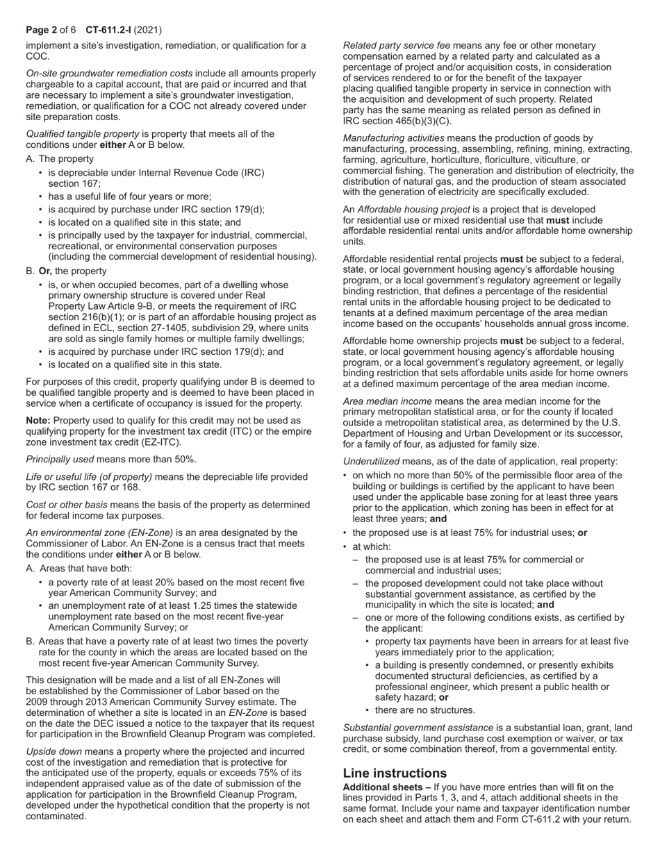 Instructions for Form CT-611.2 Claim for Brownfield Redevelopment Tax Credit for Qualified Sites Accepted Into the Brownfield Cleanup Program on or After July 1, 2015 - New York, Page 2
