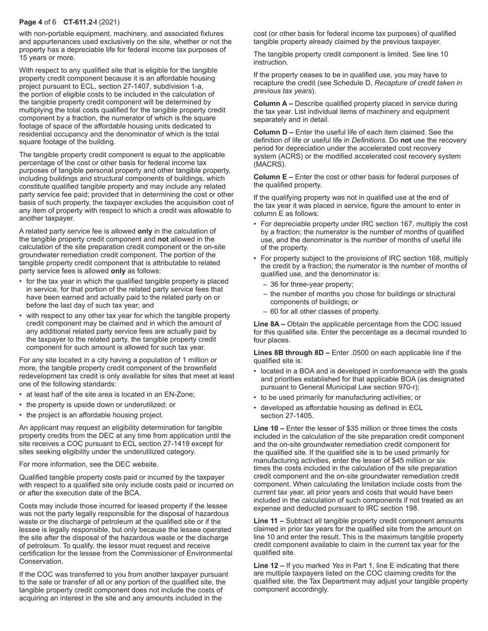 Instructions for Form CT-611.2 Claim for Brownfield Redevelopment Tax Credit for Qualified Sites Accepted Into the Brownfield Cleanup Program on or After July 1, 2015 - New York, Page 4