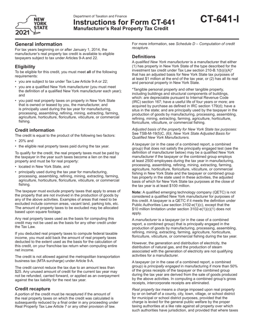 Form CT-641 2021 Printable Pdf