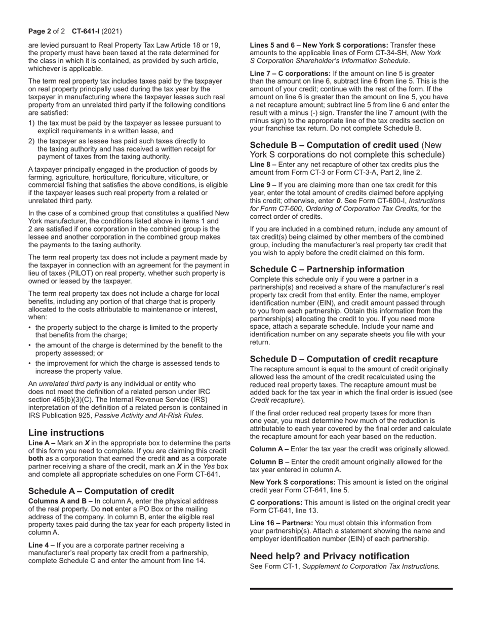 Instructions for Form CT-641 Manufacturers Real Property Tax Credit - New York, Page 2
