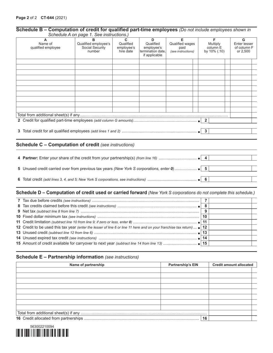 Form CT-644 Workers With Disabilities Tax Credit - New York, Page 2