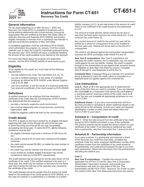 Form CT-651 2021 Printable Pdf