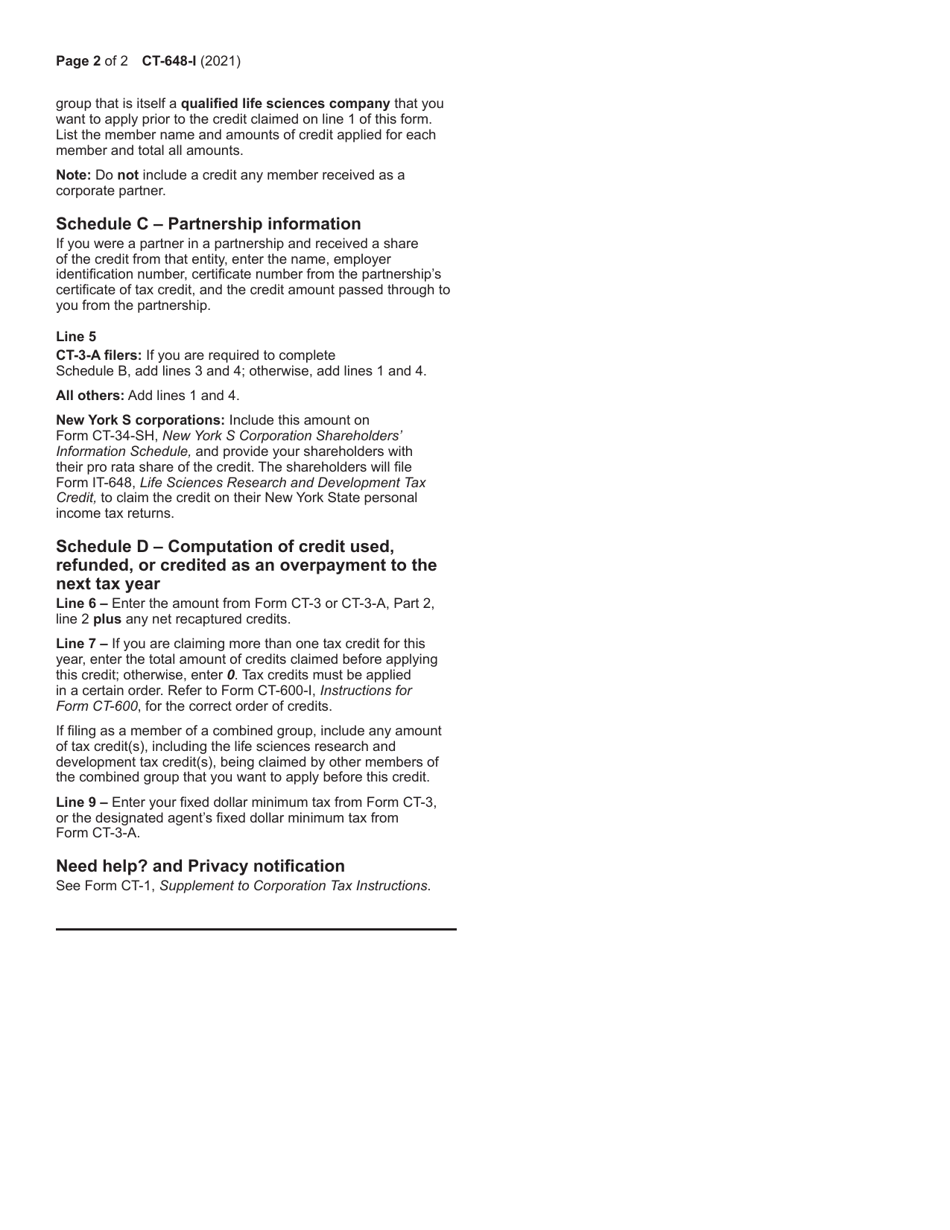 Instructions for Form CT-648 Life Sciences Research and Development Tax Credit - New York, Page 2