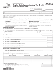 Document preview: Form CT-650 Empire State Apprenticeship Tax Credit - New York