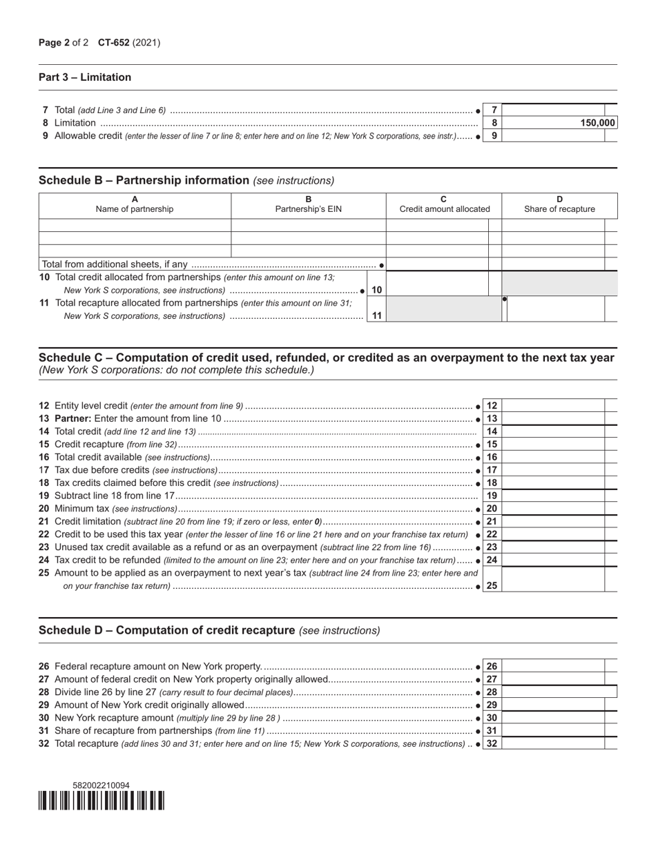 Form CT-652 Employer-Provided Childcare Credit - New York, Page 2