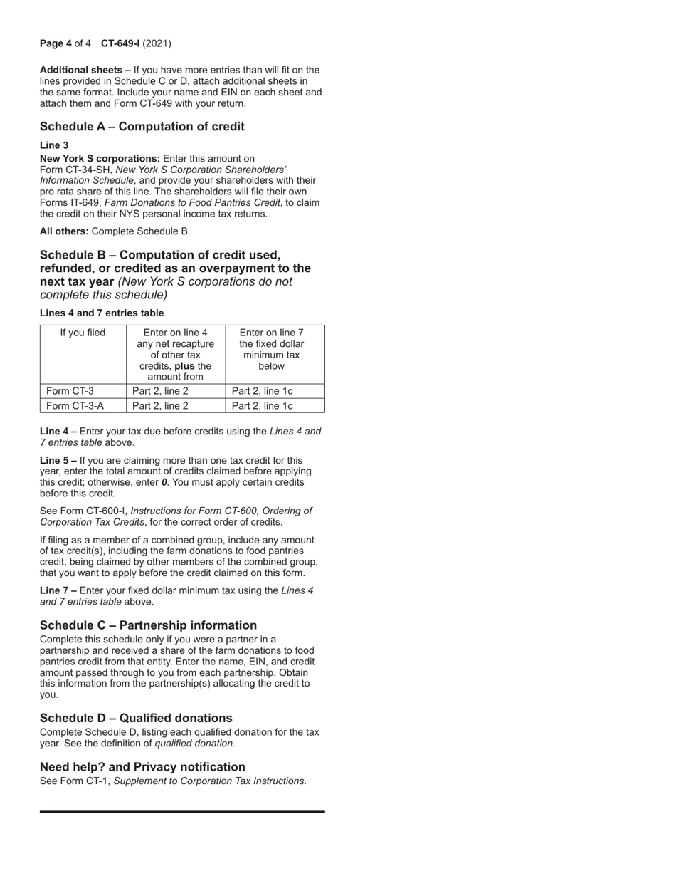 Instructions for Form CT-649 Farm Donations to Food Pantries Credit - New York, Page 4