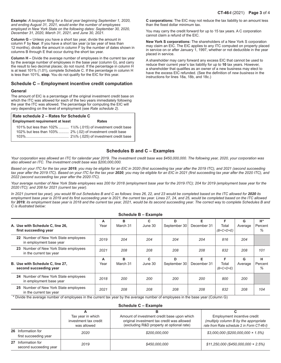 Instructions for Form CT-46 Claim for Investment Tax Credit (Includes Employment Incentive Credit) - New York, Page 3