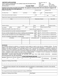 Form SFN7598 &quot;Visitor's Application&quot; - North Dakota