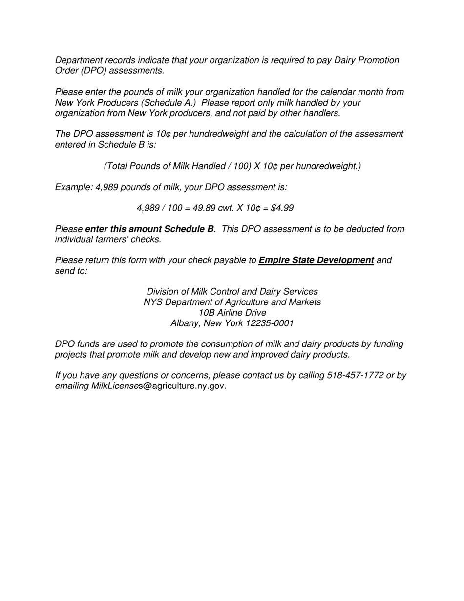 Form Dis-405 Dairy Promotion Order Report - New York, Page 2