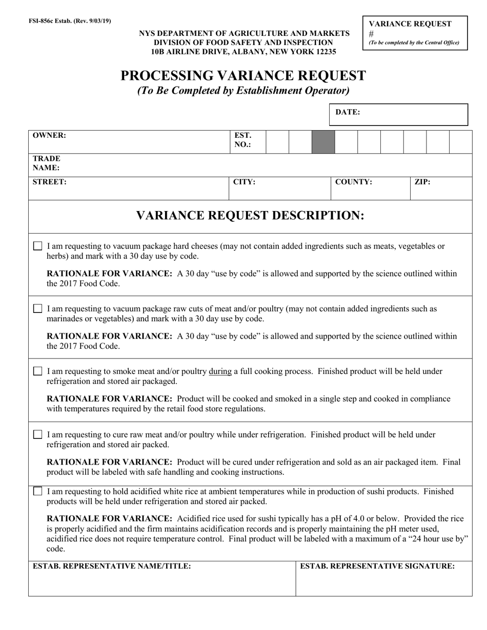 Process Variance Forms Form FSI-856C - Fill Out, Sign Online and Download Fillable PDF, New ...