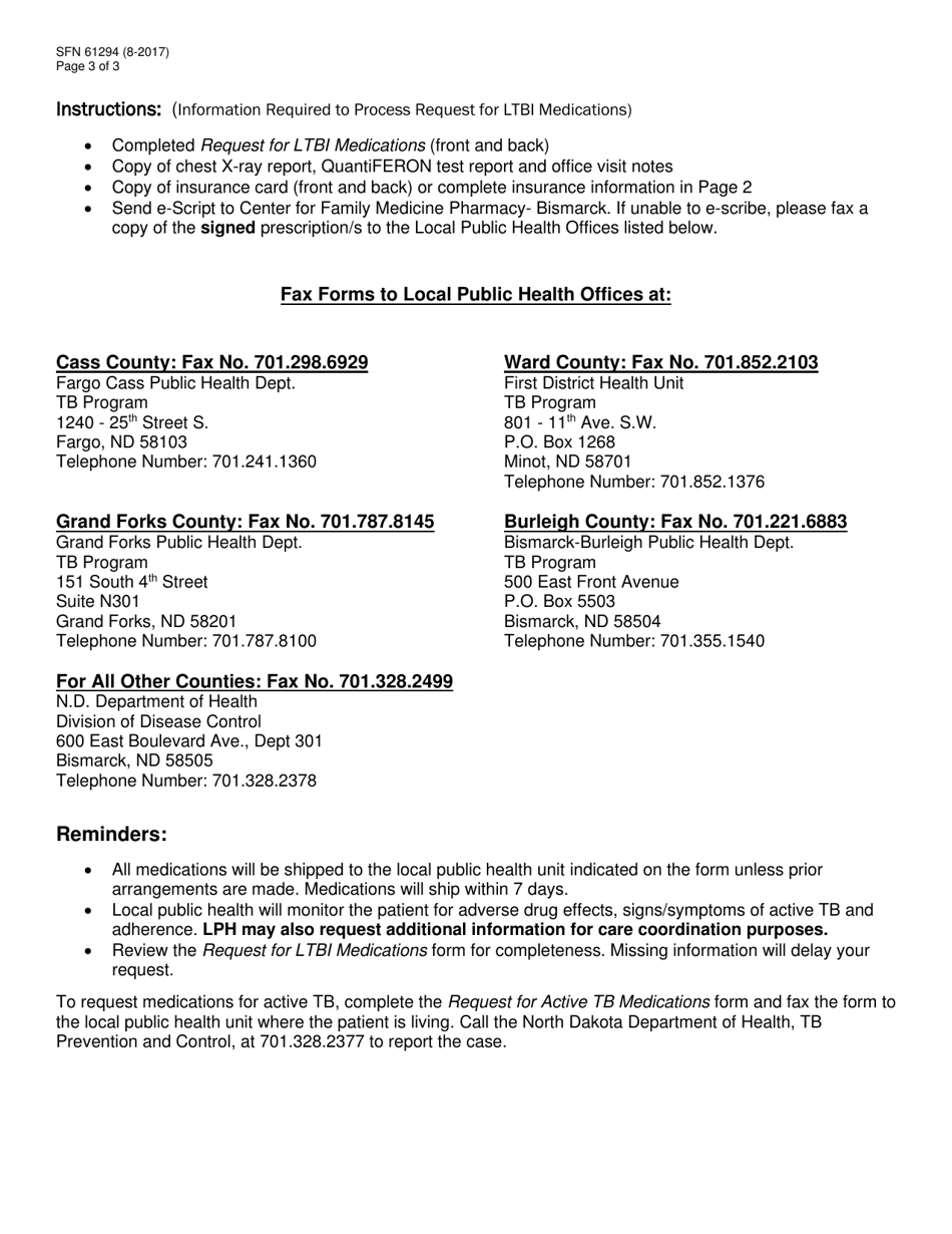 Form SFN61294 Request for Latent Tb Infection (Ltbi) Medications - North Dakota, Page 3