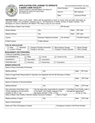 Form SFN16855 &quot;Application for License to Operate a Basic Care Facility&quot; - North Dakota