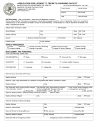 Form SFN14230 Application for License to Operate a Nursing Facility - North Dakota